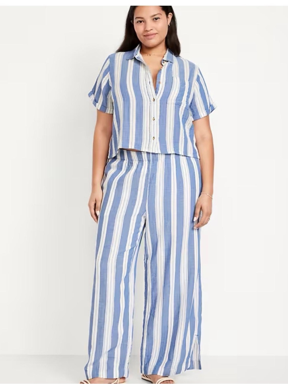 Old Navy blue white stripe High-Waisted Crinkle Gauze Super Wide-Leg Pants XL